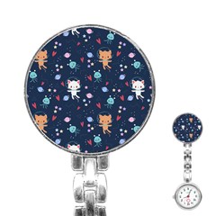 Cute-astronaut-cat-with-star-galaxy-elements-seamless-pattern Stainless Steel Nurses Watch