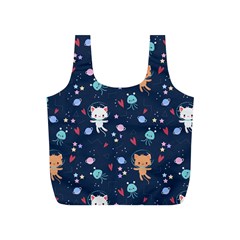 Cute-astronaut-cat-with-star-galaxy-elements-seamless-pattern Full Print Recycle Bag (S)