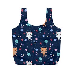 Cute-astronaut-cat-with-star-galaxy-elements-seamless-pattern Full Print Recycle Bag (M)