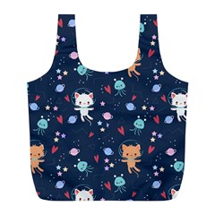 Cute-astronaut-cat-with-star-galaxy-elements-seamless-pattern Full Print Recycle Bag (L)