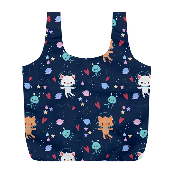 Cute-astronaut-cat-with-star-galaxy-elements-seamless-pattern Full Print Recycle Bag (L)