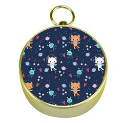 Cute-astronaut-cat-with-star-galaxy-elements-seamless-pattern Gold Compasses