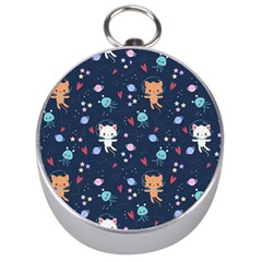 Cute-astronaut-cat-with-star-galaxy-elements-seamless-pattern Silver Compasses