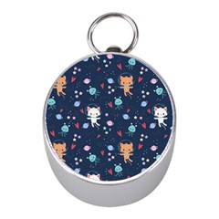 Cute-astronaut-cat-with-star-galaxy-elements-seamless-pattern Mini Silver Compasses