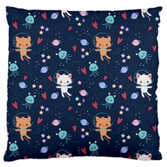 Cute-astronaut-cat-with-star-galaxy-elements-seamless-pattern Large Flano Cushion Case (two Sides) by Jancukart