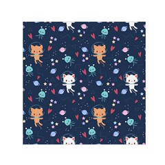 Cute-astronaut-cat-with-star-galaxy-elements-seamless-pattern Square Satin Scarf (30  x 30 )