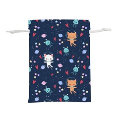 Cute-astronaut-cat-with-star-galaxy-elements-seamless-pattern Lightweight Drawstring Pouch (M)