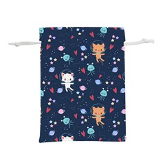 Cute-astronaut-cat-with-star-galaxy-elements-seamless-pattern Lightweight Drawstring Pouch (L)