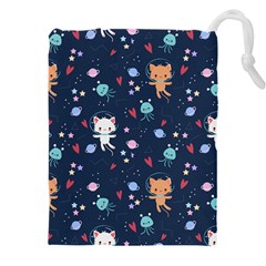 Cute-astronaut-cat-with-star-galaxy-elements-seamless-pattern Drawstring Pouch (4XL)