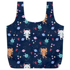 Cute-astronaut-cat-with-star-galaxy-elements-seamless-pattern Full Print Recycle Bag (XXXL)