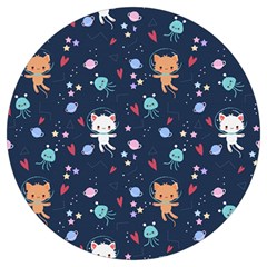 Cute-astronaut-cat-with-star-galaxy-elements-seamless-pattern Round Trivet by Jancukart