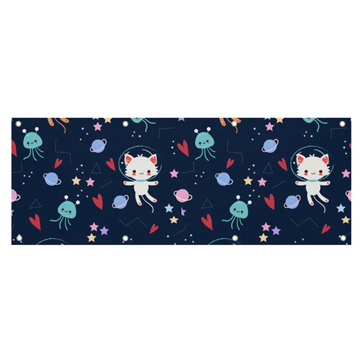 Cute-astronaut-cat-with-star-galaxy-elements-seamless-pattern Banner and Sign 8  x 3 