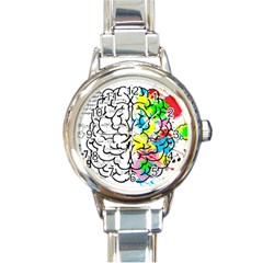 Brain Left Logic Language Science Round Italian Charm Watch by Wegoenart