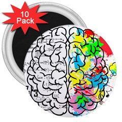 Brain Left Logic Language Science 3  Magnets (10 Pack)  by Wegoenart