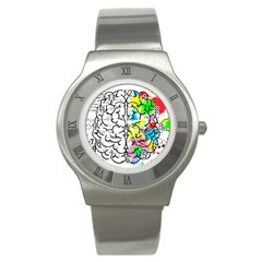 Brain Left Logic Language Science Stainless Steel Watch by Wegoenart