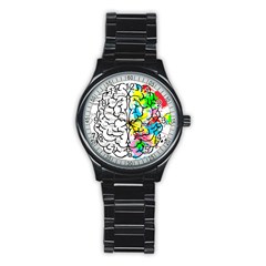 Brain Left Logic Language Science Stainless Steel Round Watch by Wegoenart