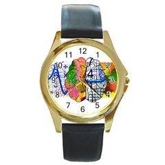 Brain Cerebrum Biology Abstract Round Gold Metal Watch