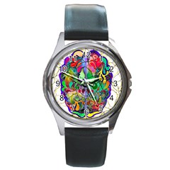 Brain Head Mind Man Silhouette Round Metal Watch by Wegoenart