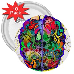 Brain Head Mind Man Silhouette 3  Buttons (10 Pack)  by Wegoenart