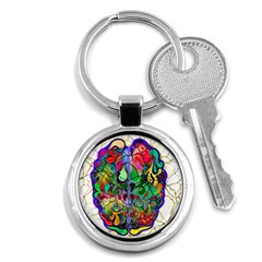 Brain Head Mind Man Silhouette Key Chain (round) by Wegoenart