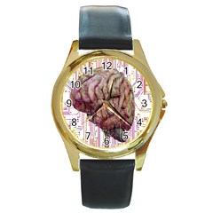 Brain Think Neurons Circuit Round Gold Metal Watch by Wegoenart