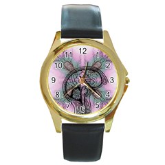 Tourette Syndrome Epilepsy Brain Round Gold Metal Watch