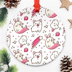 Cute-animals-seamless-pattern-kawaii-doodle-style Ornament (round)