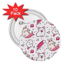 Cute-animals-seamless-pattern-kawaii-doodle-style 2 25  Buttons (10 Pack)  by Jancukart