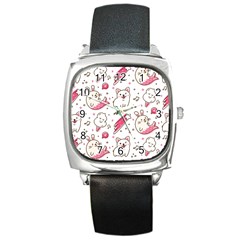 Cute-animals-seamless-pattern-kawaii-doodle-style Square Metal Watch by Jancukart