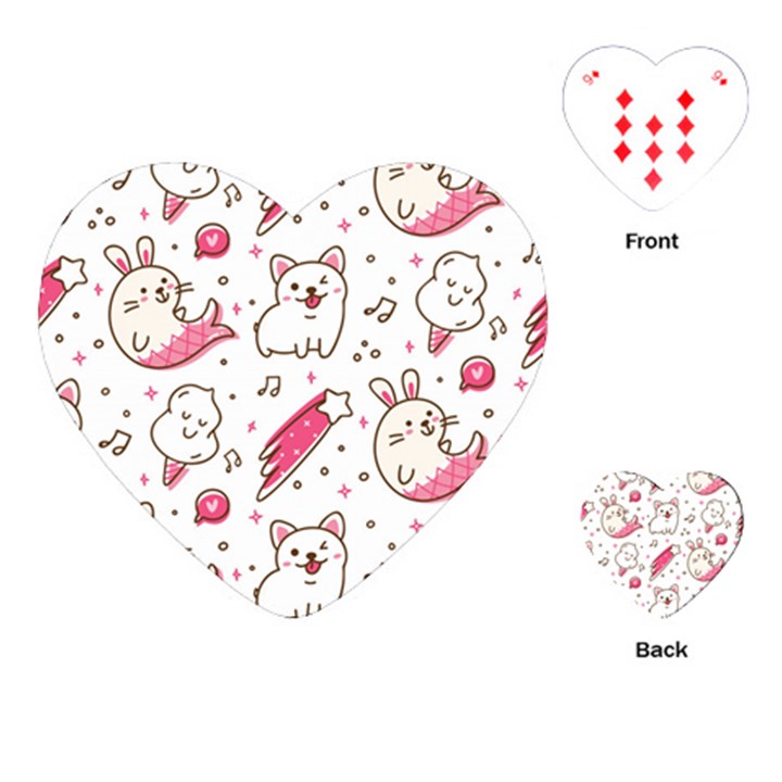 Cute-animals-seamless-pattern-kawaii-doodle-style Playing Cards Single Design (Heart)