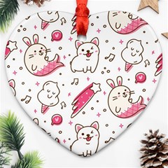 Cute-animals-seamless-pattern-kawaii-doodle-style Heart Ornament (two Sides)