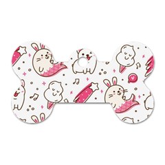 Cute-animals-seamless-pattern-kawaii-doodle-style Dog Tag Bone (one Side)