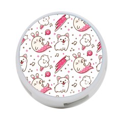 Cute-animals-seamless-pattern-kawaii-doodle-style 4-port Usb Hub (one Side)