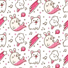 Cute-animals-seamless-pattern-kawaii-doodle-style Play Mat (square)