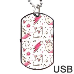 Cute-animals-seamless-pattern-kawaii-doodle-style Dog Tag Usb Flash (one Side) by Jancukart