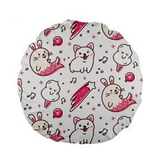 Cute-animals-seamless-pattern-kawaii-doodle-style Standard 15  Premium Round Cushions