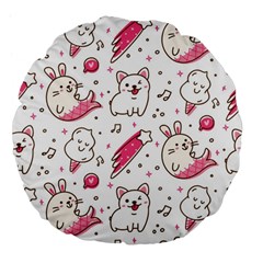 Cute-animals-seamless-pattern-kawaii-doodle-style Large 18  Premium Flano Round Cushions