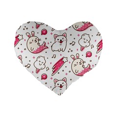 Cute-animals-seamless-pattern-kawaii-doodle-style Standard 16  Premium Flano Heart Shape Cushions