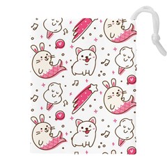 Cute-animals-seamless-pattern-kawaii-doodle-style Drawstring Pouch (4xl) by Jancukart