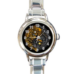 Yin-yang-owl-doodle-ornament-illustration Round Italian Charm Watch