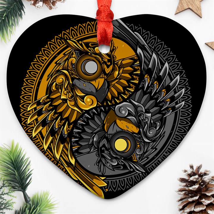 Yin-yang-owl-doodle-ornament-illustration Ornament (Heart)