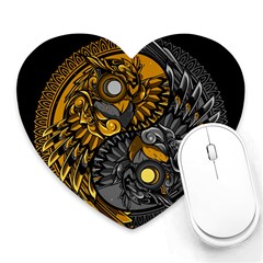 Yin-yang-owl-doodle-ornament-illustration Heart Mousepad