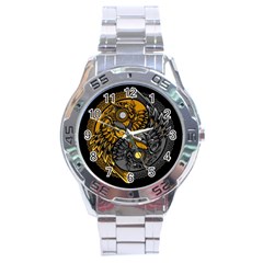 Yin-yang-owl-doodle-ornament-illustration Stainless Steel Analogue Watch