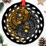 Yin-yang-owl-doodle-ornament-illustration Round Filigree Ornament (Two Sides) Back