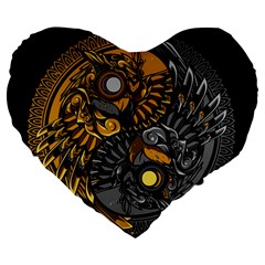 Yin-yang-owl-doodle-ornament-illustration Large 19  Premium Heart Shape Cushions