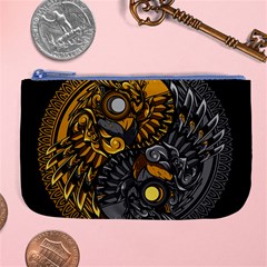 Yin-yang-owl-doodle-ornament-illustration Large Coin Purse by Jancukart