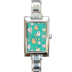 Seamless-pattern-cute-cat-cartoon-with-hand-drawn-style Rectangle Italian Charm Watch