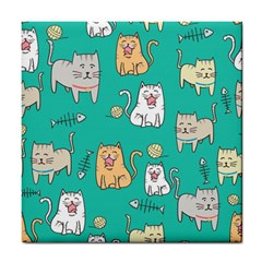 Seamless-pattern-cute-cat-cartoon-with-hand-drawn-style Tile Coaster by Jancukart