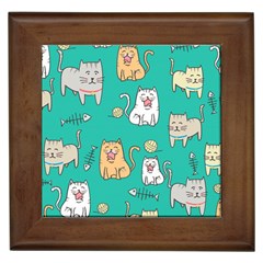 Seamless-pattern-cute-cat-cartoon-with-hand-drawn-style Framed Tile