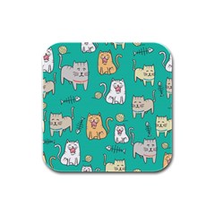 Seamless-pattern-cute-cat-cartoon-with-hand-drawn-style Rubber Square Coaster (4 Pack) by Jancukart